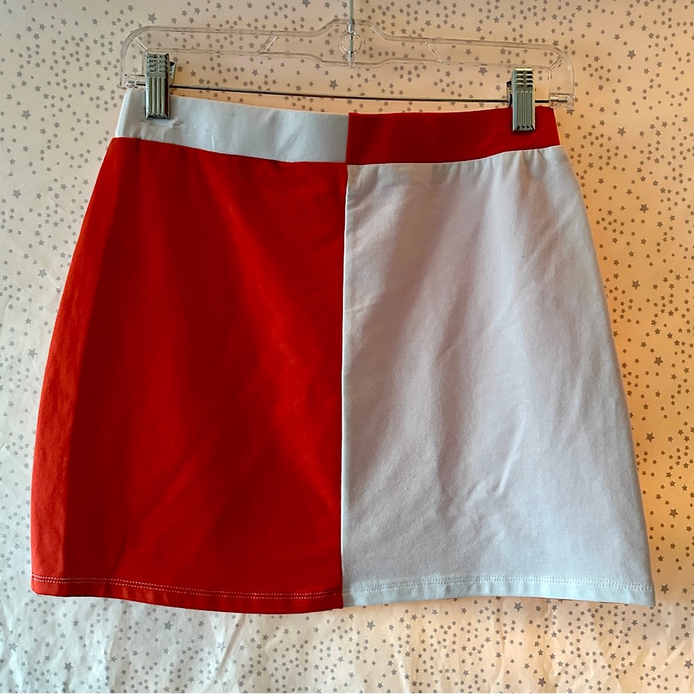 NWOT Le Lis Women’s Orange/White Colorblock Bodycon Mini Skirt